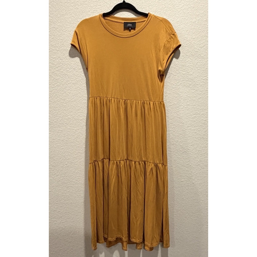 Anthropologie COA Mustard Yellow Modal Midi Dress Size XS